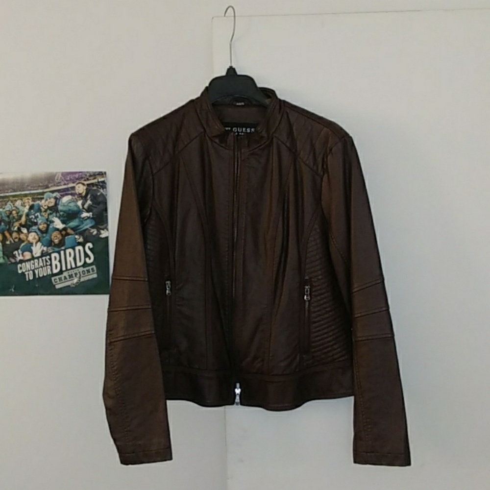 Guess Los Angeles Brown Faux Leather Moto Jacket